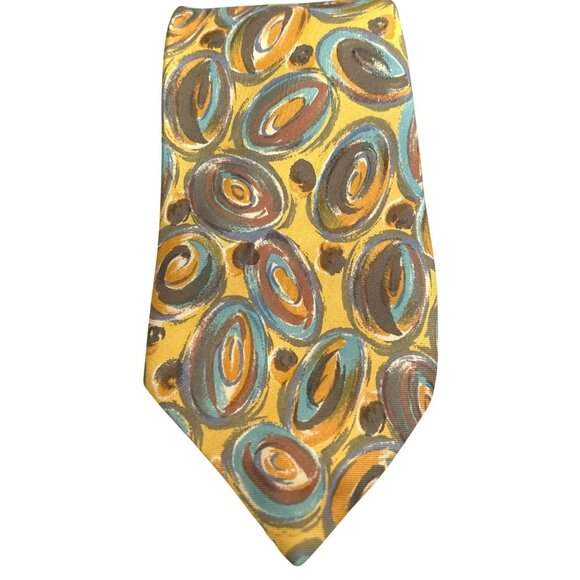 Boss Hugo Boss Men's Yellow Blue Multicolored Silk Tie Made in Italy Work - Picture 1 of 3